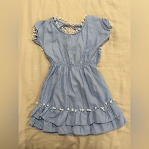 Little Peixoto Charming Blue Kids Dress with Pom-Pom Details